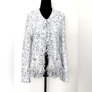 BALMAIN Luxurious White Silver & BlueTweed with Front Fringe - FR 40 / US 6